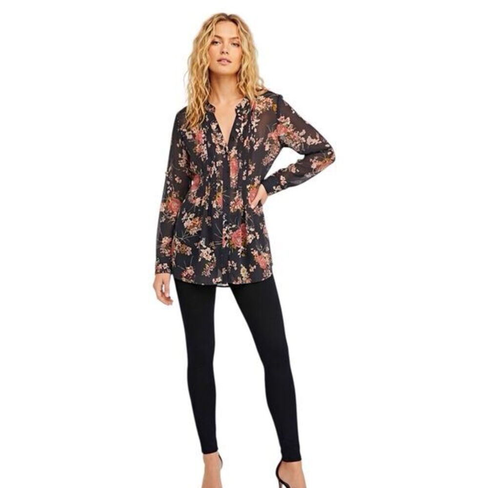 Style & Co. Womens Blouse Medium Roll Tab Sleeves Floral Y2K 90's  Boho Bohemian